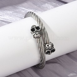 Skull 304 Stainless Steel Twisted Rope Shape Bangles for Women Men&nbsp;BJEW-D304-02AS-02