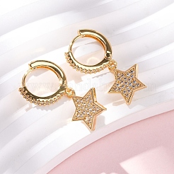 Star Brass Micro Pave Clear Cubic Zirconia Hoop Earrings&nbsp;EJEW-F384-04G