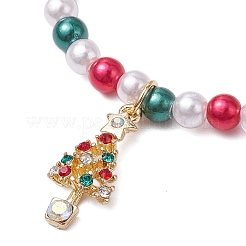 5Pcs 5 Styles Christmas Theme Acrylic Imitation Pearl & Alloy Enamel Stretch Charm Bracelet Sets for Women&nbsp;BJEW-JB11199