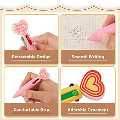 15Pcs 5 Colors Plastic Heart 4-in-1 Ballpoint Pen&nbsp;AJEW-TA0005-81