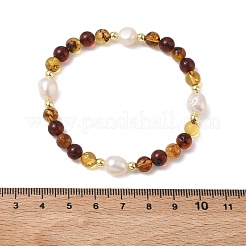 Natural Pearl and Amber Beads Stretch Bracelets for Women&nbsp;BJEW-JB13718