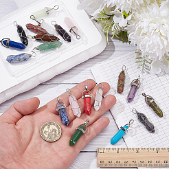 20Pcs 20 Styles Gemstone Double Terminal Pointed Pendants&nbsp;G-ME0001-22
