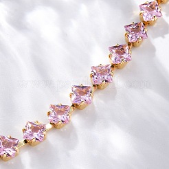 Brass Rhombus Cubic Zirconia Cup Chain Necklaces for Women&nbsp;NJEW-U033-01G