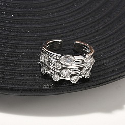 Brass Micro Pave Cubic Zirconia Cuff Open Rings&nbsp;RJEW-C158-02P