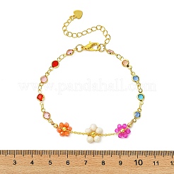 Natural Cultured Freshwater Pearl & Brass & Glass Link Bracelets for Women&nbsp;BJEW-JB14110