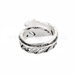 Feather Wrap Alloy Open Cuff Ring for Women&nbsp;RJEW-N029-101