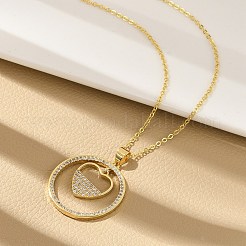 Brass Micro Pave Clear Cubic Zirconia Ring Pendant Necklaces&nbsp;LS-NJEW-P322-A04-G
