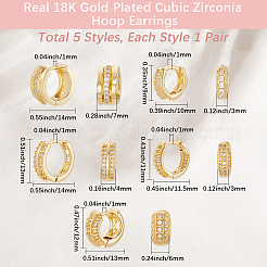 5 Pairs 5 Style Brass Micro Pave Clear Cubic Zirconia Hoop Earrings&nbsp;EJEW-BBC0002-01