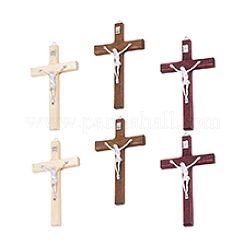 6Pcs 3 Colors Religion Cross Wood Big Pendants&nbsp;WOOD-DC0001-18