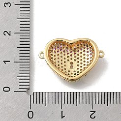 Brass Micro Pave Cubic Zirconia Heart Connector Charms&nbsp;KK-D431-062B-G