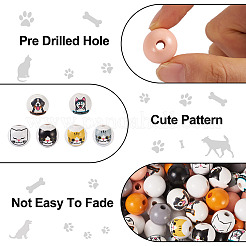 160Pcs 11 Styles Printed Cat & Dog Wood Beads&nbsp;WOOD-TA0001-74