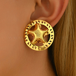 Round with Star Iron Stud Earrings&nbsp;UN8315