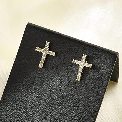 Brass Micro Pave Clear Cubic Zirconia Stud Earrings&nbsp;EJEW-R016-26G-18