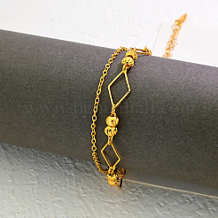 Vintage Beach Brass Rhombus Link Chain Double Layer Anklets for Women&nbsp;JU2009
