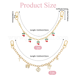 2Pcs 2 Styles Alloy Ruby Rhinestone Cherry & Heart Bowknot Pendant Brass Bag Decorative Chains&nbsp;HJEW-BM0001-45