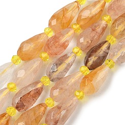 Natural Yellow Hematoid Quartz/Golden Healer Quartz Beads Strands&nbsp;G-G453-F06-8x16mm