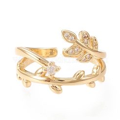 Adjustable Brass Micro Pave Clear Cubic Zirconia Cuff Rings&nbsp;RJEW-I070-03G