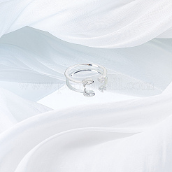 1Pc Letter Brass Rhinestone Open Cuff Rings for Women&nbsp;AJEW-LP0004-47P-S