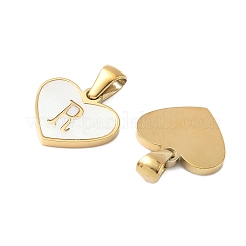 304 Stainless Steel Pave Natural White Shell Heart with Initial Slice Pendants&nbsp;STAS-R168-25G-R