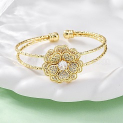 Brass Micro Pave Clear Cubic Zirconia Cuff Bangles for Women&nbsp;BJEW-U025-08G