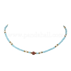 Dyed Natural Agate & Red Jasper & Seed Beaded Necklace&nbsp;NJEW-JN04349