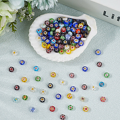 3 Strands Flat Round Handmade Millefiori Glass Beads Strands&nbsp;LAMP-LT0001-15A