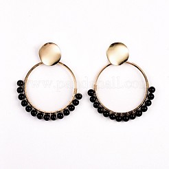 Natural Obsidian Dangle Earrings&nbsp;EJEW-JE03327-02