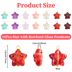 10Pcs Star with Bowknot Glass Pendants&nbsp;PALLOY-YW00059-01