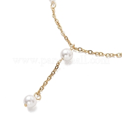 Round White Shell Pearl Tassel 304 Stainless Steel Cable Chain Anklets for Women&nbsp;AJEW-AN00782