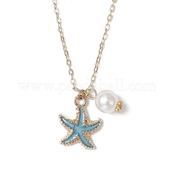 Summer Beach Starfish Alloy Enamel & ABS Plastic Imitation Pearl Pendant Necklaces&nbsp;NJEW-JN05268