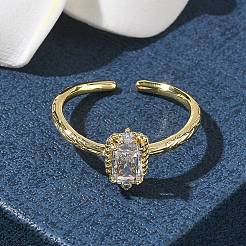 Rectangle Brass Micro Pave Cubic Zirconia Cuff Rings&nbsp;RJEW-Z111-04G-09
