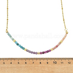 Natural Rhodonite & Apatite & Amethyst & Ruby & Sunstone Faceted Round Beaded 304 Stainless Steel Satellite Chain Necklaces&nbsp;NJEW-JN06151