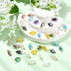 35Pcs 7 Colors Glass & Brass Pendants&nbsp;PALLOY-YW00223