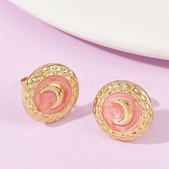 304 Stainless Steel Enamel Flat Round with Moon Stud Earrings&nbsp;STAS-D368-03G
