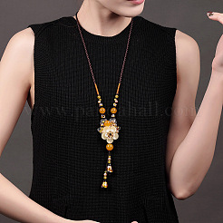Ethnic Style Natural Shell & Agate & Handmade Lampwork Flower Big Pendant Necklaces&nbsp;FS-WGC615D-01