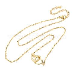 Interlocking Heart Brass Micro Pave Clear Cubic Zirconia Pendant Necklaces for Women&nbsp;NJEW-M103-01G