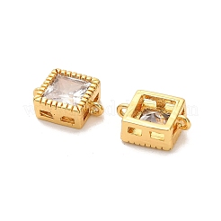 Brass Pave ClearCubic Zirconia Square Connector Charms&nbsp;KK-H515-16G