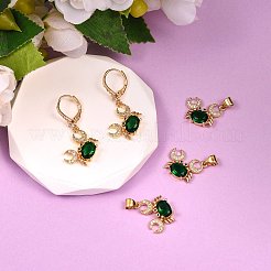 5Pcs Brass Micro Pave Clear & Green Cubic Zirconia Pendants&nbsp;ZIRC-SZ0003-22