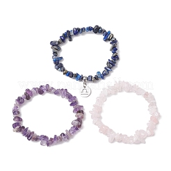3Pcs 3 Styles Natural Rose Quartz & Amethyst & Lapis Lazuli Chips Stretch Bracelets Sets&nbsp;BJEW-JB11076-09