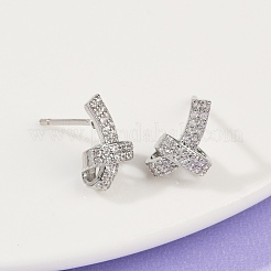 knot Brass Micro Pave Clear Cubic Zirconia Stud Earrings&nbsp;EJEW-F895-16P