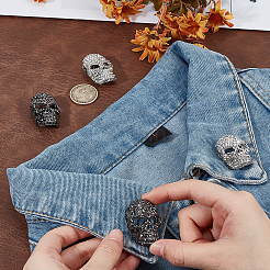 4Pcs 2 Colors Skull Zinc Alloy Rhinestone Brooches for Backpack Clothes&nbsp;JEWB-PH0001-38