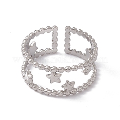 Non-Tarnish 304 Stainless Steel Stars Double Line Open Cuff Ring for Women&nbsp;RJEW-C045-24P
