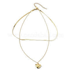 304 Stainless Steel Heart Pendant Double Layered Necklaces for Women&nbsp;NJEW-V012-02G