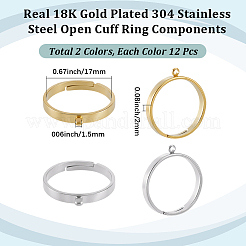24Pcs 2 Colors 304 Stainless Steel Finger Ring Settings&nbsp;STAS-BBC0010-09C