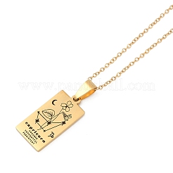 12 Constellation Stainless Steel Tarot Card Engraved Pendant Cable Chain Necklaces&nbsp;PW-WG94DCE-04