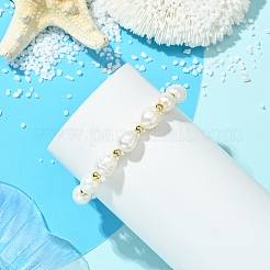 Brass & Natural Cultured Freshwater Pearl Beaded Stretch Bracelets for Women&nbsp;BJEW-JB13740