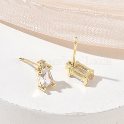 Brass Micro Pave Clear Cubic Zirconia Stud Earrings&nbsp;KK-CBA56EF-40G-04