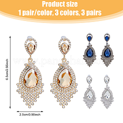 3 Pairs 3 Colors Glass Teardrop Dangle Stud Earrings&nbsp;EJEW-FI0001-88