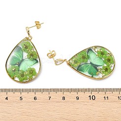 Transparent Epoxy Resin & 304 Stainless Steel & Brass Stud Dangle Earrings&nbsp;EJEW-JE07238