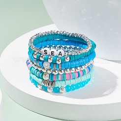 Handmade Polymer Clay Heishi Beads Stretch Bracelets Set&nbsp;BJEW-JB07390